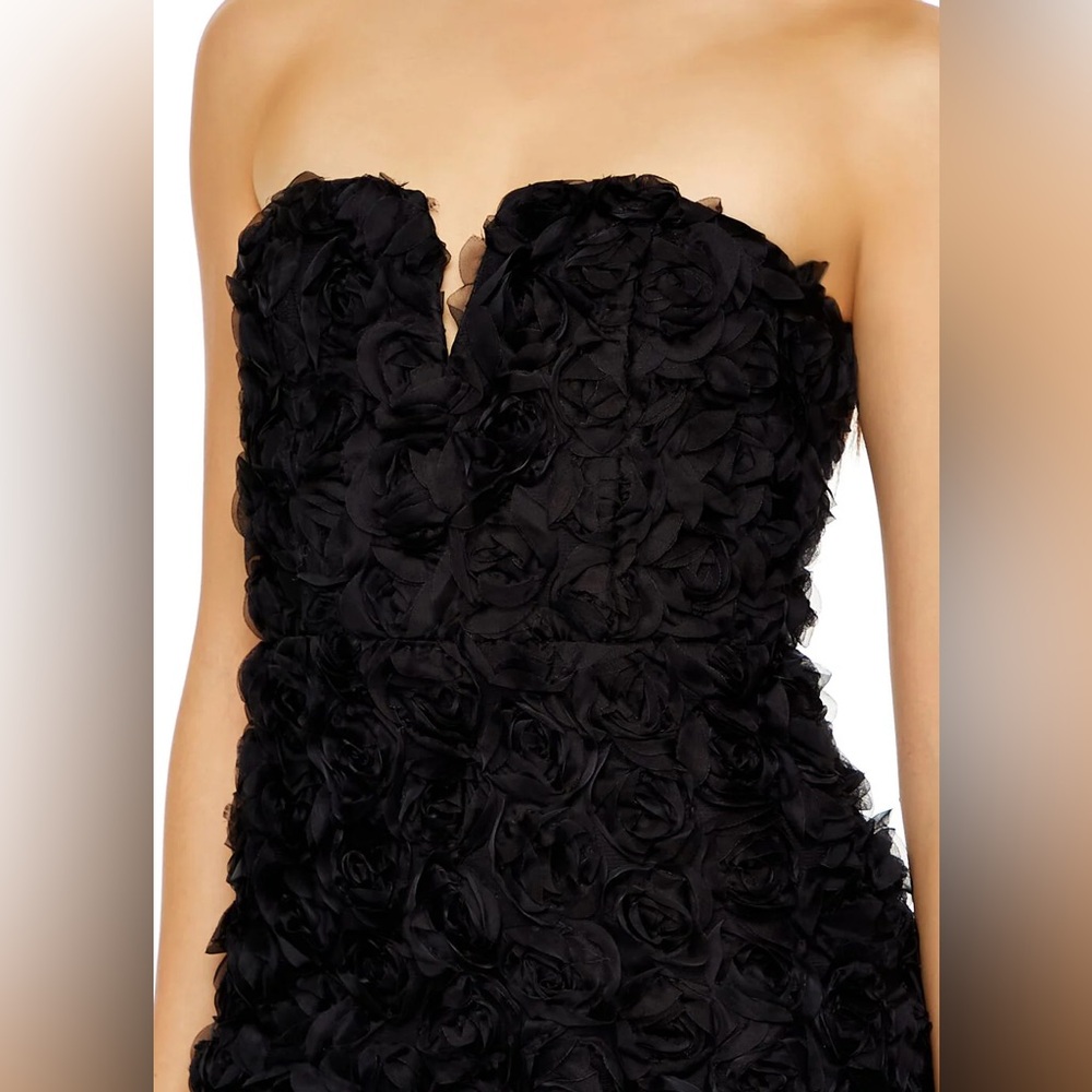 New S Elegant Black Strapless mini Dress roses Floral Texture prom formal lbd Sm - Picture 6 of 10